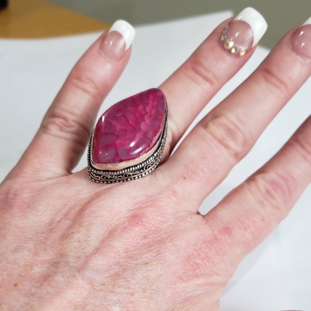 Handmade Pink Rhodonite 925 silver  ring. New never worn. - Picture 16 of 16